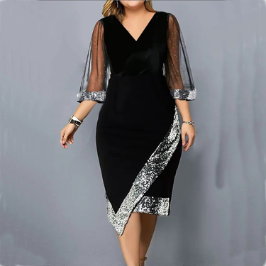 new style gold velvet irregular sequined see-through mesh women's dress_voghion.com