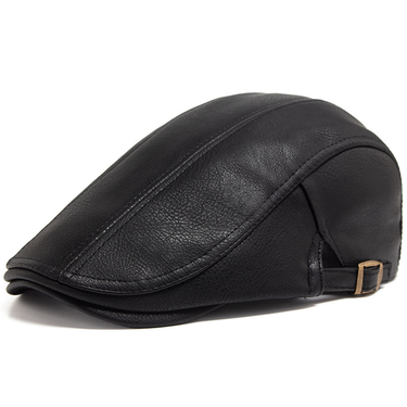Fashionable PU leather men's beret, British style forward hat, autumn and winter thick casual duckbill hat_voghion.com