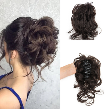 Wig for women, short ponytail, curly hair, lazy style, bud ball head, natural fluffy long beard hair bag factory_voghion.com