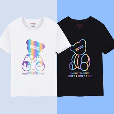 Kid's Clothing Boys short-sleeved T-shirt 2024 new children's cartoon summer reflective bear children's clothing pure cotton round neck printing_voghion.com