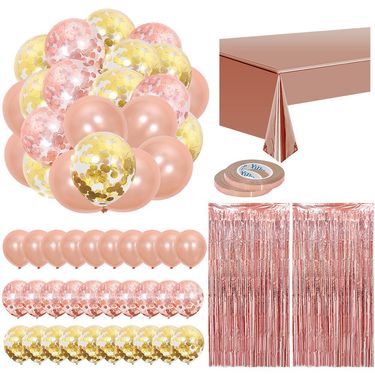 137x183cm Rose Gold Tablecloth With Rain Curtain & Balloon Set - Premium Birthday Party Decorations For Kids, Weddings, Valentine's Day_voghion.com