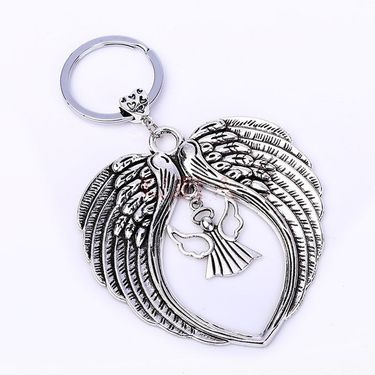 Education & Office Supplies Vintage Large Angel Wings Heart Shaped Charm Keychain_voghion.com