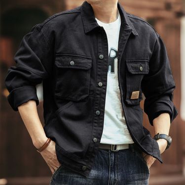 1 High-end Workwear For Men, Spring And Autumn Style, Trendy Loose American Retro Turn-down Collar Jacket, Casual Cool_voghion.com