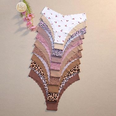 Women's Intimates Seamless Exquisite Printed Bottom Wave Edge Waistband Women's Briefs_voghion.com