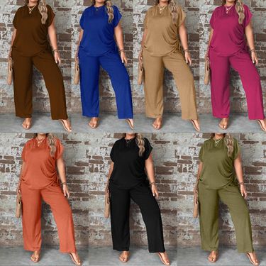 Women's Clothing Casual Fashion Round Neck Multi Color Two Piece Suits Loose_voghion.com