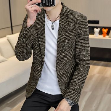 CT 2025 New Plaid For Young Men Wedding Blazer Casual Small Suit Men's Trendy Set_voghion.com