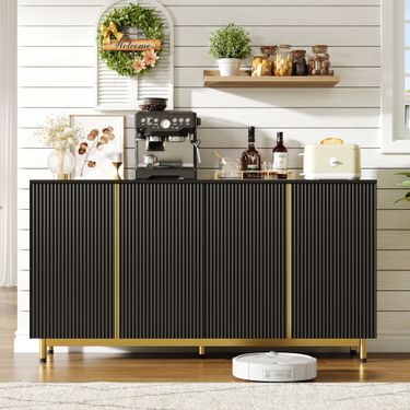 Sideboard Schwarz 150cm Mit Wellenförmigen Türen, Verstellbaren Füßen Für Esszimmer_voghion.com