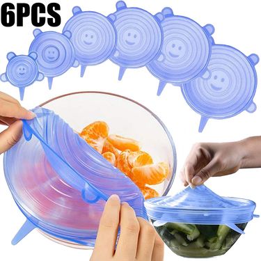 6Pcs Food Grade Silikon Erhaltung Abdeckung Wiederverwendbare Luftdichte Lebensmittel Universal Gericht Stretch Runde Deckel Für Küche Zubehör_voghion.com
