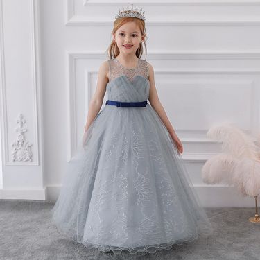Mother & Kids New hollow wedding dress tube top dress girl dress long embroidered floor-length dress bow dress_voghion.com