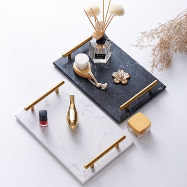 Scandinavian Marble Tray Minimalist Decorative Display Dish For Jewelry Bathroom Essentials Round Stone Serving Plate With Natural Veins_voghion.com