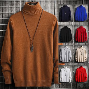 Men's Clothing Men's Sweater Autumn and Winter Turtleneck Half Turtleneck New Slim-fit Fleece-lined Thickened Warm Inner Knitted Base Sweater_voghion.com