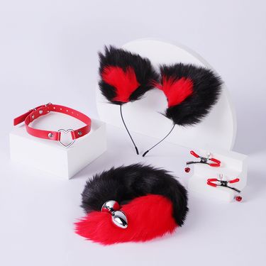 Black Wolf, Cute Fox Tail, Anal Plug, Cat Ear Headbands, Set, Nipple Clamp, Neck Collar, Erotic Cosplay, Intimate Toys_voghion.com