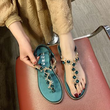Women's Shoes Flat Toe Rhinestone Sandals Bohemian Fashion Beach Sandals_voghion.com