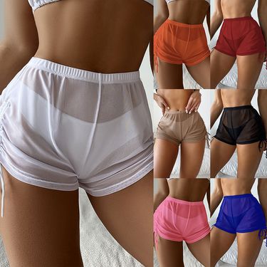 Women's beach sun protection women's swimming trunks swimsuit drawstring hot spring boxer briefs mesh swimming bikini shorts_voghion.com