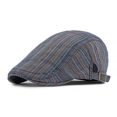 Fashion Four Seasons Cotton Stripe Print Newsboy Caps Flat Peaked Cap Men and Women Painter Beret Hats 163_voghion.com