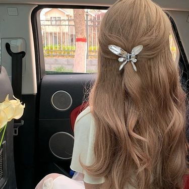 Metallic Silver Ribbon Claw High-end Shark Clip Small Half Cocked Hair Clip Women's Back Of The Head Hair Accessories_voghion.com