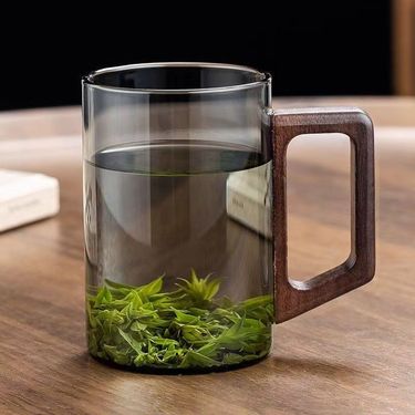 Easter‘s Day Drinkware Wooden Handle Glass Gray Heat Resistant Glass Office Tea Separation Chinese Tea Cup Personal Glass Water Cup_voghion.com