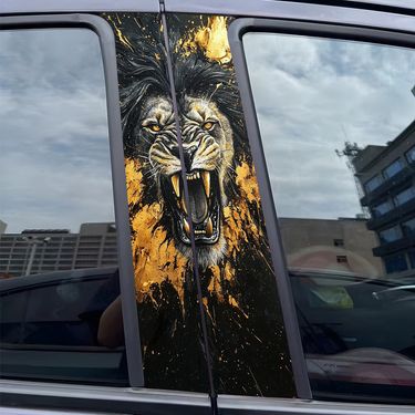 Car Center Column Black Gold Lion Sticker Window Trim Anti-Scratch Personalized Creative Decorative Painted B-Pillar_voghion.com