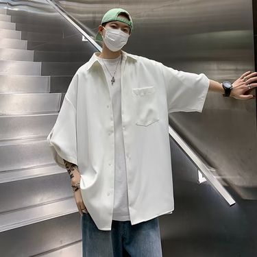 Hong Kong style white shirt, men's short sleeved trendy brand, high-end feeling, ice silk shirt, casual and handsome jacket, summer_voghion.com