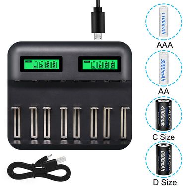 8-Slot Battery Charger USB Powered AA/AAA/C/D Rechargeable Battery Charger with LCD Display 2021 New Arrivals_voghion.com