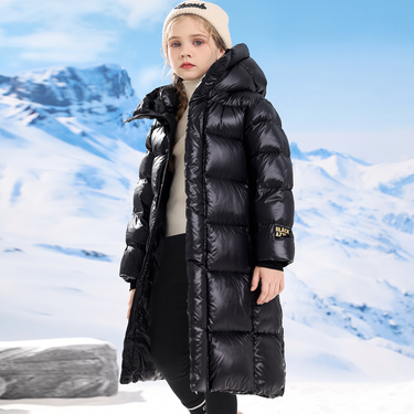 kid's clothing New children's long black gold thickened down jacket winter over the knee for men and women_voghion.com