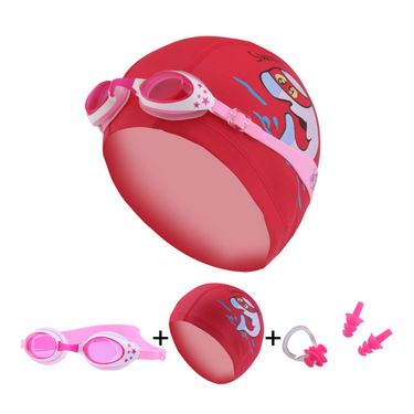 Children's outdoor swimming goggles suit Pu cloth dolphin swimming cap nose clip earplugs waterproof anti-fog swimming goggles three-piece set_viptrois.com