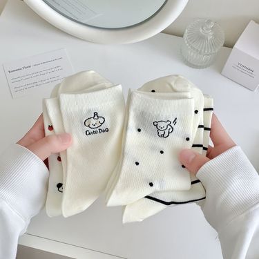 Socks Women's Spring And Summer Medium Tube Women's Socks Reticulated Thin Cute Cartoon Salt Girl Socks_voghion.com