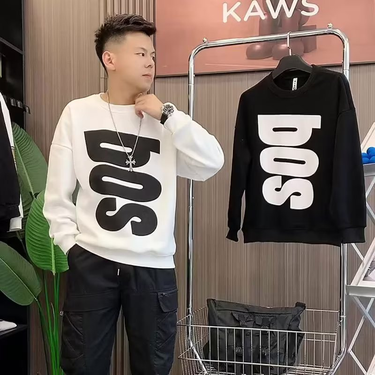 Autumn New Super Large Letter Printed Sweatshirt for Men's Simple and Versatile, Handsome Long Sleeve Round Neck_voghion.com