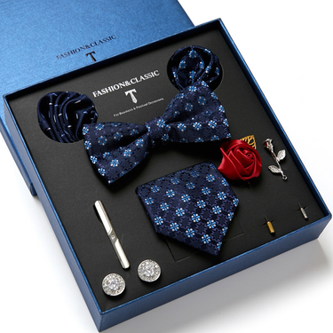 2023 New Men's Fashion Business Stripe Tie Square Scarf Combination Set Box Gift_voghion.com