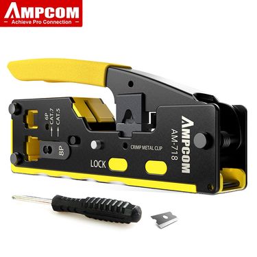 AMPCOM EZ-Type RJ45 Network Crimper - Crimp/Cut LAN CAT8/7/6A/6/5E STP/UTP/With Tail Clip & RJ11/12 Modular Cable_voghion.com