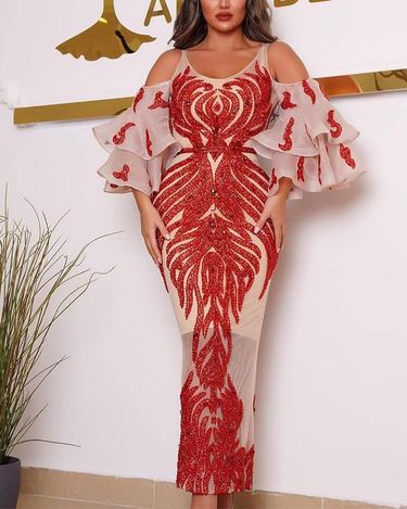 Women's Clothing Sexy Hot Stamping Long Sleeved Banquet Dress The hot stamping process will cause slight powder loss, so please don't buy if you mind_voghion.com