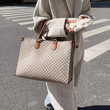 Neue Kapazität, Damen, Retro, eine Schulter, große Tasche, bedruckte Trage, Pendler-Hand, braune_voghion.com