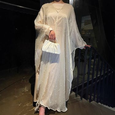 Women's Clothing Muslim Clothing Abaya Simple Pearl Starry Sky Outer Skirt Elegant Dress Robe_voghion.com