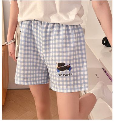 Summer Plaid Simple Pajama Pants Women's Summer Cloud Cotton Thin Beach Shorts Casual Home Pants--3XL_voghion.com
