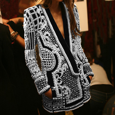 Women's autumn fashion V-neck long-sleeved thickened mid-length suit jacket_ecoleips.com