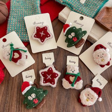 New Christmas Cartoon Pentagram Children Clip Bear Hair Band Felt Christmas Tree Hair Accessories Fashion Sweet Hairpin Girl Christmas Gift_voghion.com