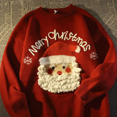 New Santa Claus Red Sweater Loose and Lazy Atmosphere Chic Hong Kong Flavor Knitted Coat MY01-P78_voghion.com