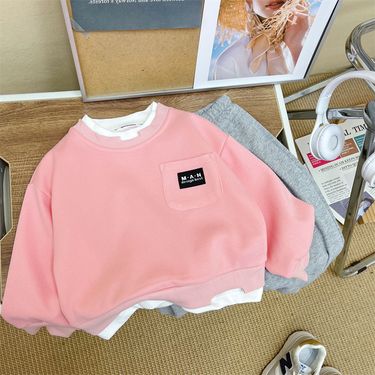 Boys' Spring and Autumn 2024 new children's spring outfit two-piece handsome top baby round neck pullover hoodie_voghion.com