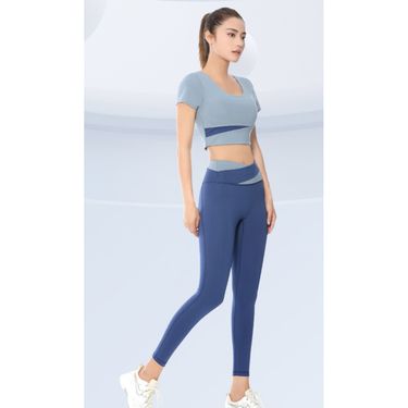 New Style Patchwork High-Waist Tight-Fitting Quick-Dry Sports Yoga Suit Color-Block Bare Sensation Tummy Control_voghion.com