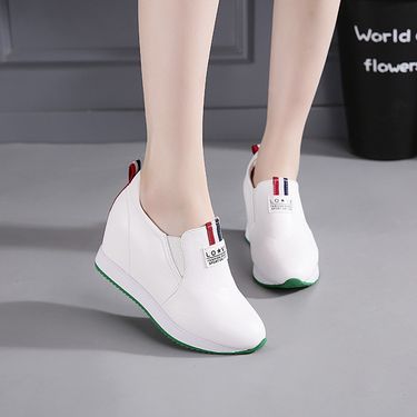 Spring And Autumn Loafer Pointed Toe Hidden Wedge Caual Low-top Elatic Band Slip-on Women' Single Wenzhou White_voghion.com