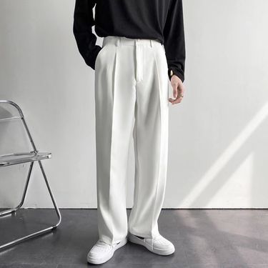 Men's Clothing Simple Classic Solid Color Trousers Drape Versatile Trousers Pleated Spring And Autumn Loose Trousers Korean Style Business_voghion.com