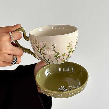 Large Capacity Ceramic Coffee Cup Set - Retro Breakfast Milk Mug With Lid Dish Household_voghion.com
