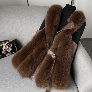 Women's Clothing fur vest 2024 style stylish winter outer wear thickened fox fur vest jacket fashionable young style_voghion.com