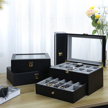 Watch Box Advanced Matte Black Watch Case With Cover Antioxidant Large Capacity Matte Black Watch Case Light Luxury Watch Case_voghion.com