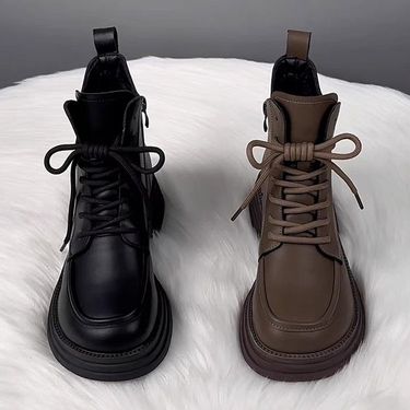 Soft Leather And Velvet Martin Boots Women's Cotton Boots 2025 Autumn And Winter New Thick Soled Warm Short Boots_voghion.com