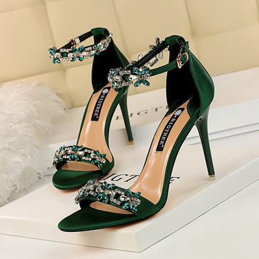 368-1 Style Sexy Banquet Women's Shoes Thin High Heels Satin Open Toe Rhinestone Slim Sandals_voghion.com