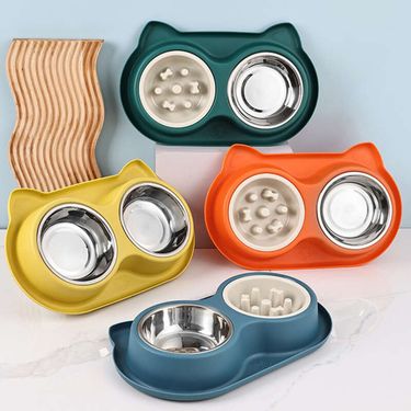 Dog Slow Food Cat Water Dispenser Leak Proof Ant Anti Spill Pet Double Bowl_voghion.com