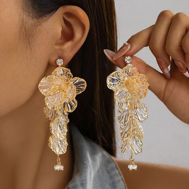 Resin Zircon Fringed Flower Earrings Fashion High Sense Earrings_voghion.com
