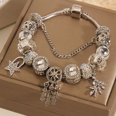 Pan's Silver Dream Catcher Star Pendant Bracelet Column Chain One Size Fashion Versatile Accessories Jewelry_voghion.com