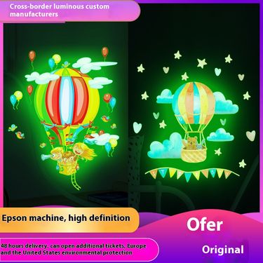 Floating hot air balloon luminous green PET film AFG3754 children's room bed wall sticker_voghion.com